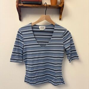 Y2K A. Byer Blue and Black Striped Short Sleeve Top
